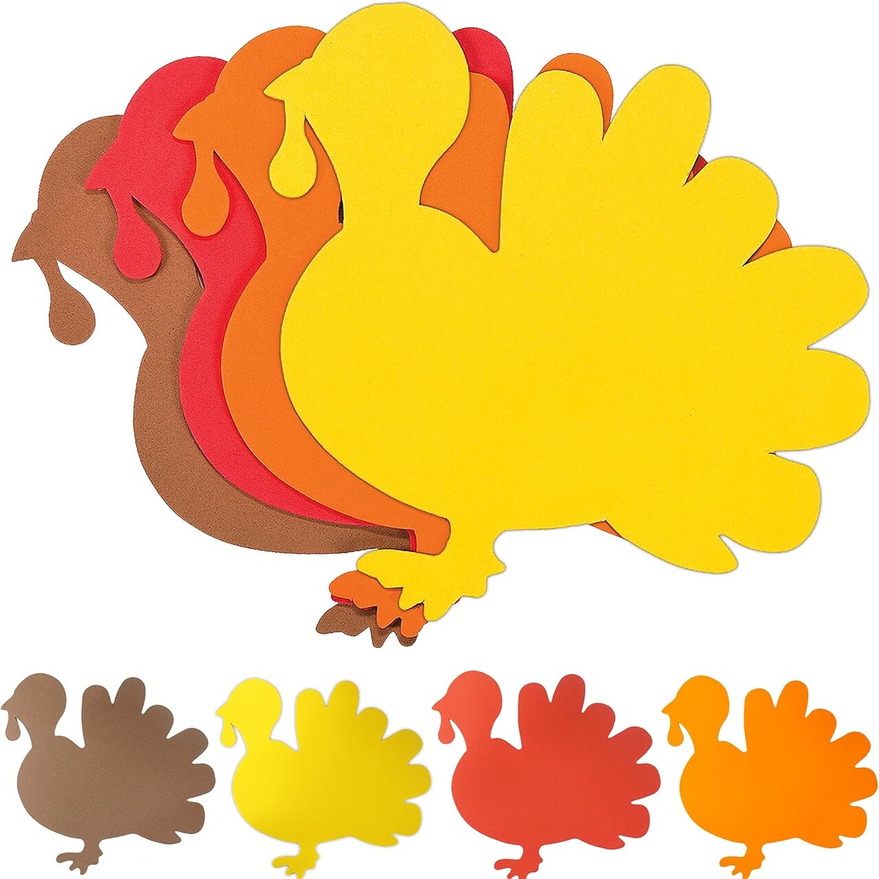 4E's Novelty 24 Pack Foam Turkey Cut Outs Shapes 8 Inch – Thanksgiving Crafts for Kids, Preschool, Toddlers, DIY Turkey Craft Kit, Fall Classroom Bulletin Board Decorations, Bulk Arts and Crafts